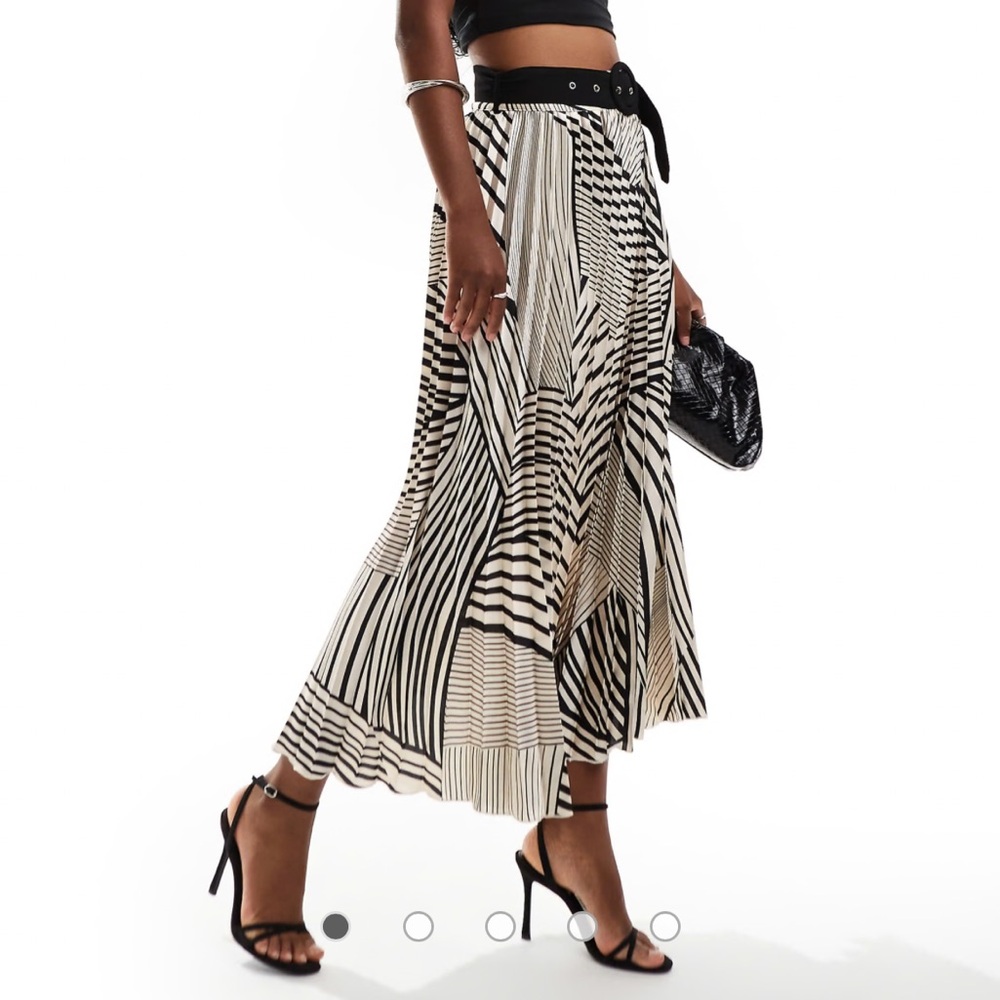 ASOS Style Chest Black and Cream Pleated Midi Skirt